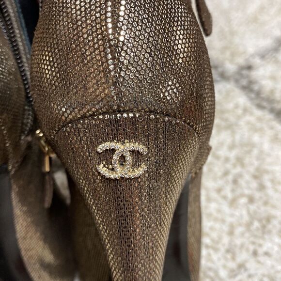 Chanel Gold Metallic Cap Toe Ankle Bootie Size 38.5 - Picture 10 of 11